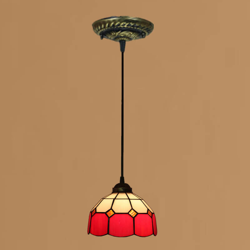 Tiffany Stained Glass Dome Shade European 1-Light Pendant Light