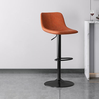 Contemporary Luxury Curved Faux Leather Height Adjustable Swivel Bar Stool Backrest Footrest For Dining Room
