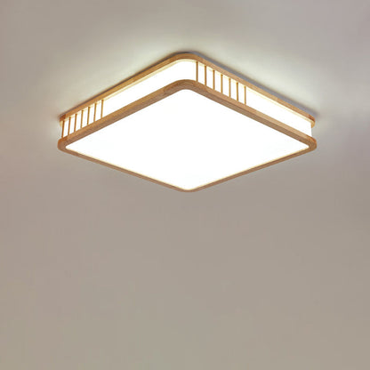 Japanese Minimalist Log Square LED Flush Mount Ceiling Light