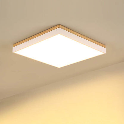 Nordic Simple Solid Wood Square Rectangle LED Flush Mount Ceiling Light