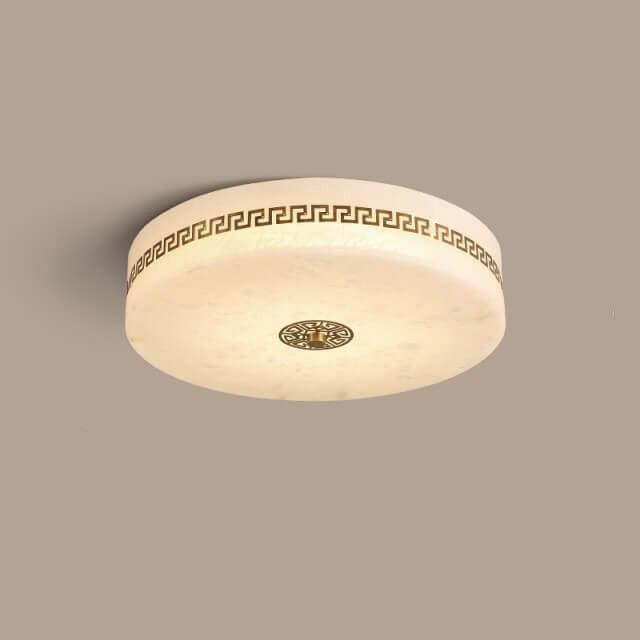 Modern Chinese Marble Round Copper Texture LED Flush Mount Ceiling Light