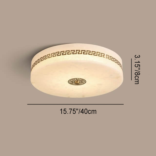Modern Chinese Marble Round Copper Texture LED Flush Mount Ceiling Light