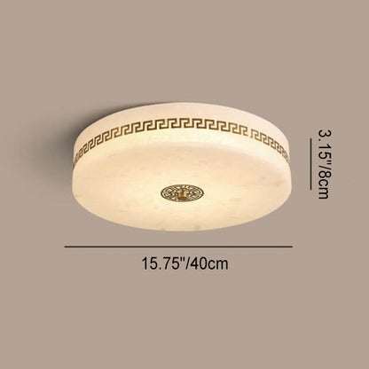 Modern Chinese Marble Round Copper Texture LED Flush Mount Ceiling Light
