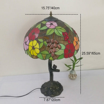 Traditional Tiffany Flower Stained Glass Resin Base 2-Light Table Lamp For Living Room