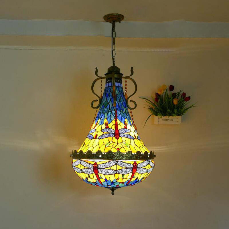 Traditional Vintage Half Round Table Teardrop Iron Glass 5/8 Light Pendant Light For Living Room