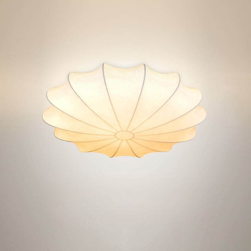 Nordic Minimalist White Beige Round Faux Silk 1/3/5-Light Flush Mount Light