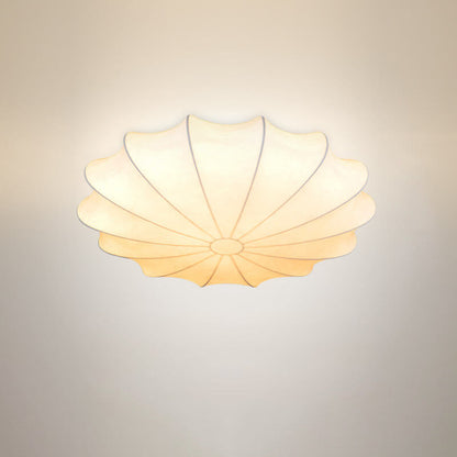 Nordic Minimalist White Beige Round Faux Silk 1/3/5-Light Flush Mount Light