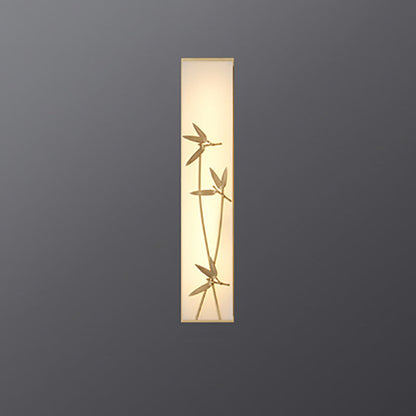 Traditional Chinese Copper Marble Cubic Bamboo Leaf Lotus Flower Ginkgo Biloba LED Wall Sconce Lamp For Bedside