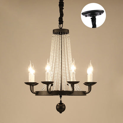 Contemporary Luxury Iron Round Frame Candelabra Crystal Bead 6/8/10/12-Light Chandelier For Living Room