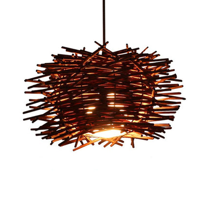 Traditional Japanese Rattan Weaving Birds Nest 1-Light Pendant Light For Living Room