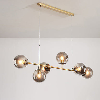 Contemporary Nordic Iron Glass Strip Ball 6-Light Island Light Chandeliers For Dining Room