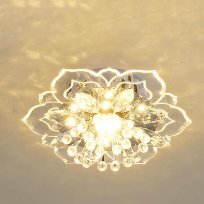 Modern Crystal Flower Shape LED Flush Mount Ceiling Light