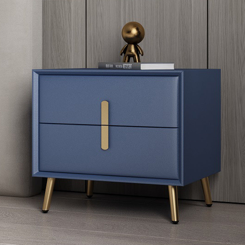 Modern Luxury Rectangular Solid Wood Microfiber Leather Hardware Nightstand 2-Drawer For Bedroom