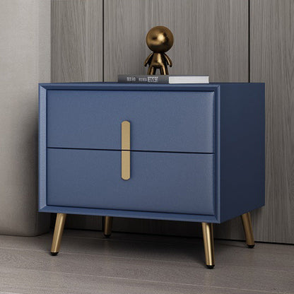 Modern Luxury Rectangular Solid Wood Microfiber Leather Hardware Nightstand 2-Drawer For Bedroom
