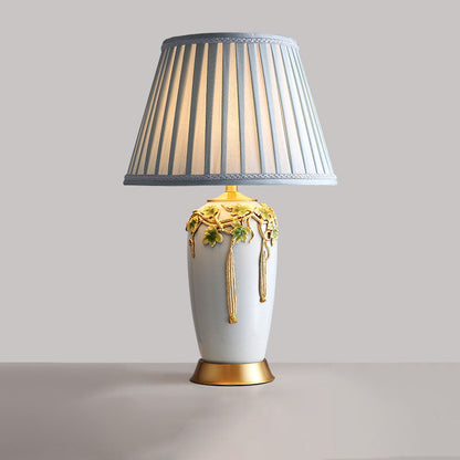 Traditional Chinese Ceramic Enamel Fabric 1-Light Table Lamp For Living Room