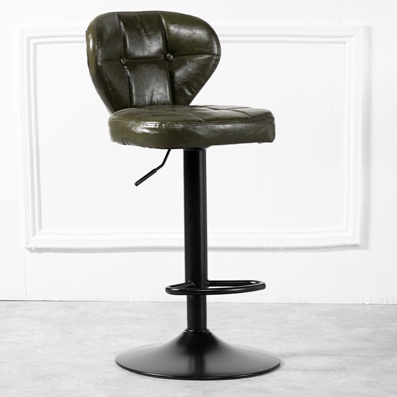 Modern Minimalist Square Oiled Wax Leather Metal Bar Stool Backrest Armless For Dining Room