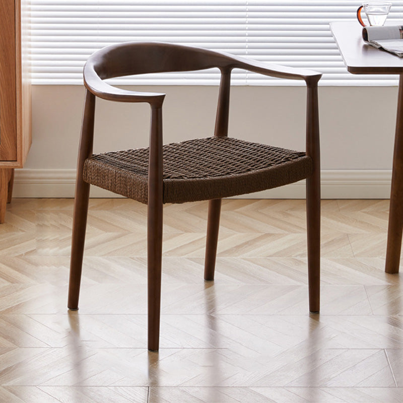 Traditional Vintage Braided Rope Wood Legs Square Dining Chair Backrest Armrest For Dining Room