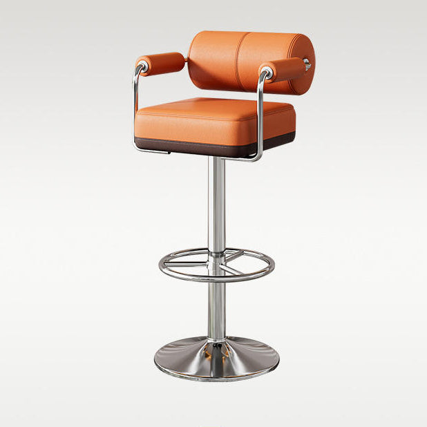 Modern Luxury Square Cylindrical Artificial Leather Metal Bar Stool Backrest Armrest For Dining Room