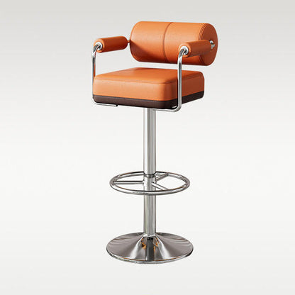 Modern Luxury Square Cylindrical Artificial Leather Metal Bar Stool Backrest Armrest For Dining Room