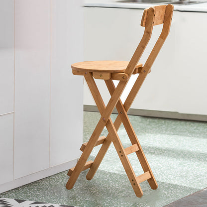 Contemporary Retro Round Foldable Solid Wood Bar Stool Backrest For Dining Room