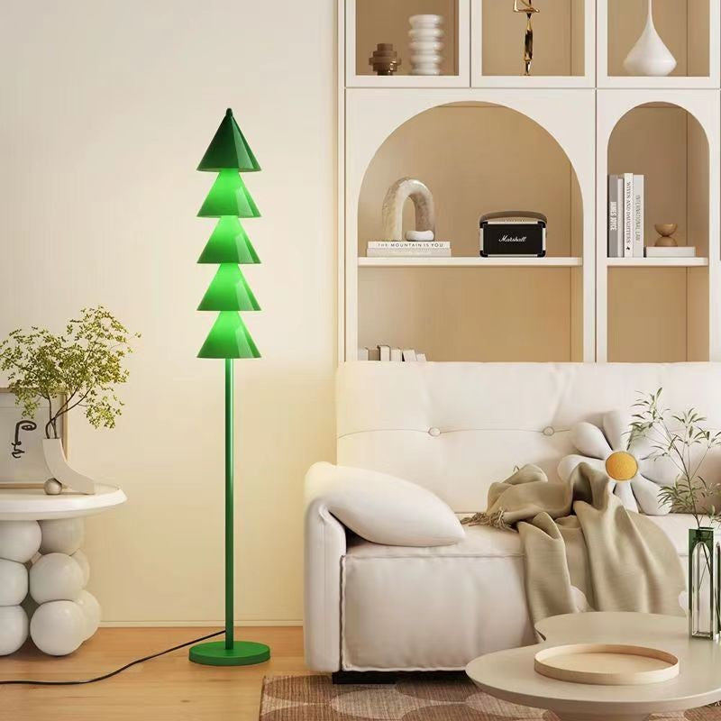 Modern Minimalist Iron PVC Cone Christmas Tree LED Standing Floor Lamp For Living Room