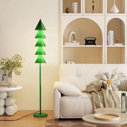 Modern Minimalist Iron PVC Cone Christmas Tree LED Standing Floor Lamp For Living Room
