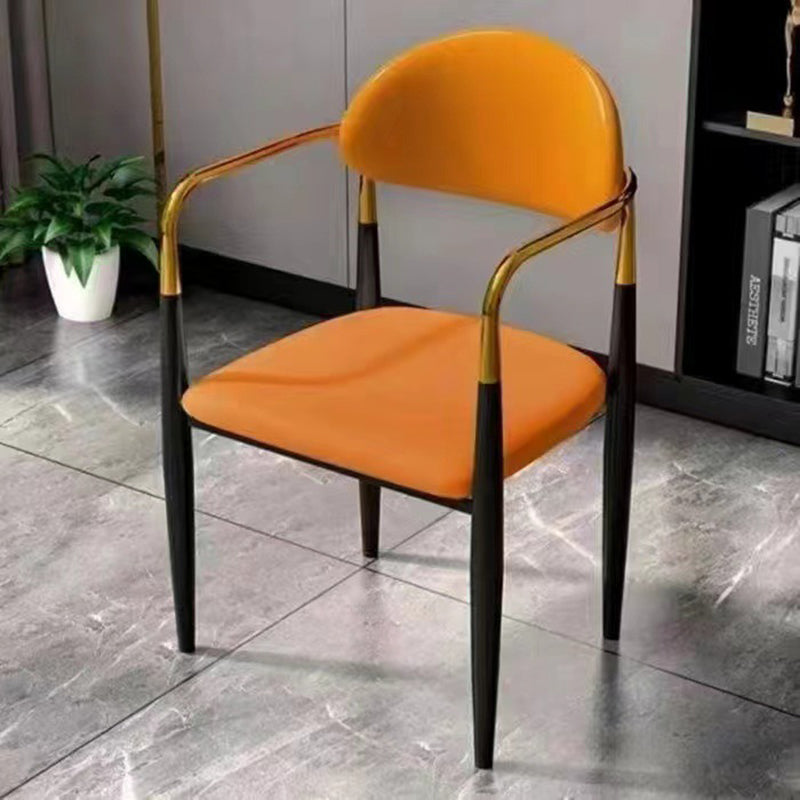 Modern Luxury Square Cushion Faux Leather Metal Sponge Dining Chair Backrest Armrest For Dining Room