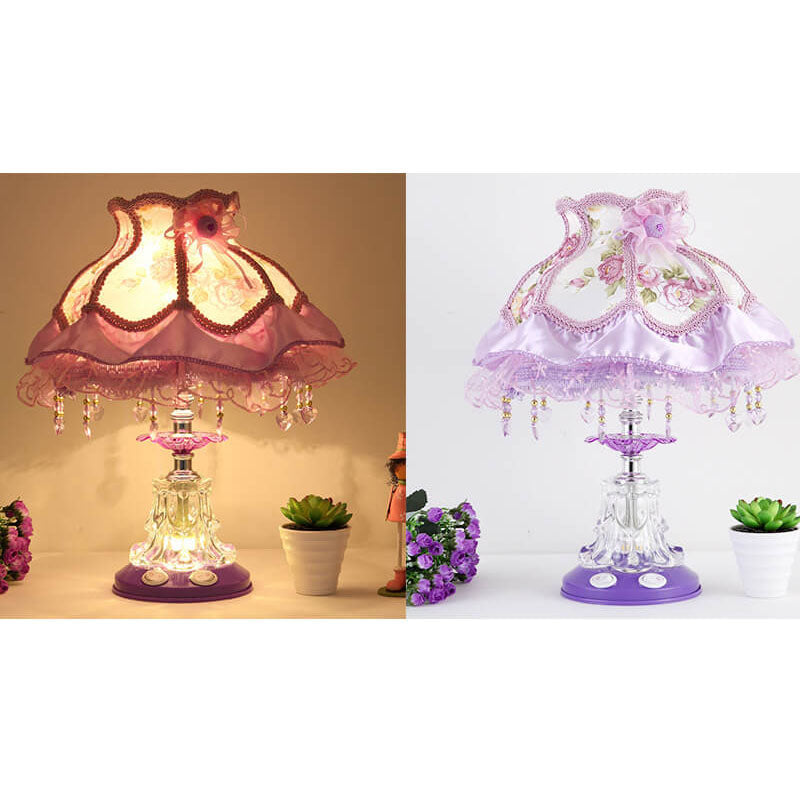 European Style Wedding Fabric Glass 1-Light Table Lamp