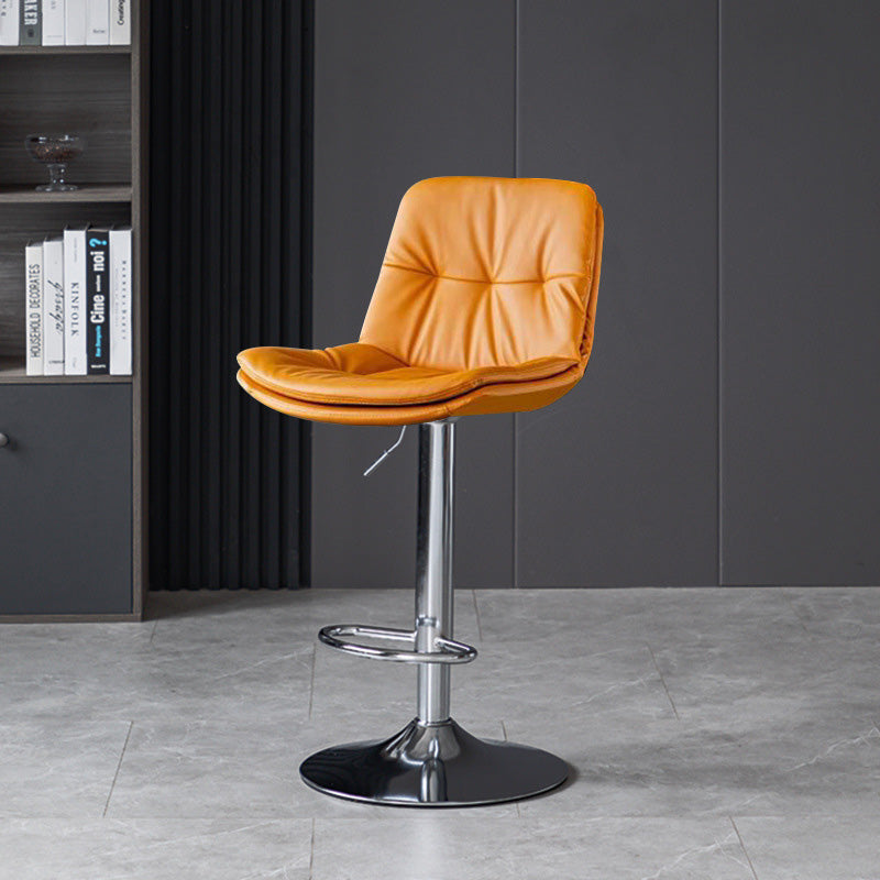 Contemporary Nordic Round Base Rectangle Cushion Nappa Leather Foam Metal Frame Bar Stool Backrest For Dining Room