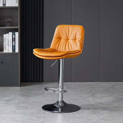 Contemporary Nordic Round Base Rectangle Cushion Nappa Leather Foam Metal Frame Bar Stool Backrest For Dining Room