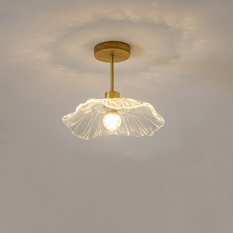 Contemporary Luxury Flower Copper Glass 1-Light Semi-Flush Mount Ceiling Light For Hallway