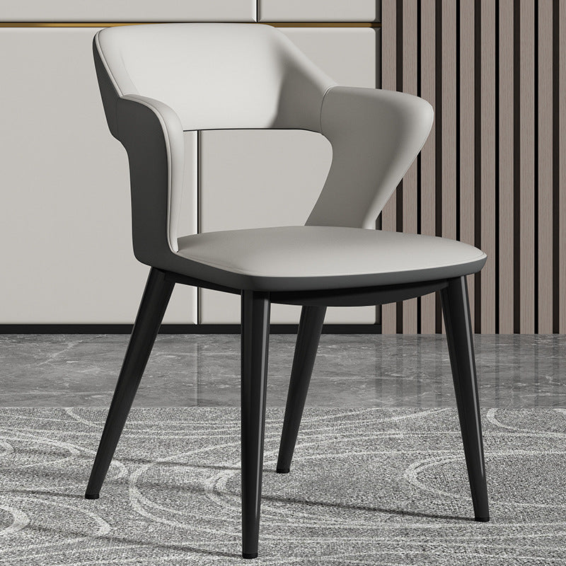 Contemporary Scandinavian Nappa leather Fabric Carbon Steel Sponge Square Wing Dining Chair Backrest Armrest For Dining Room