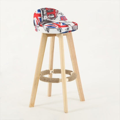 Traditional Vintage Round Fabric Wood Frame Swivel Bar Stool Low Back Footrest For Dining Room