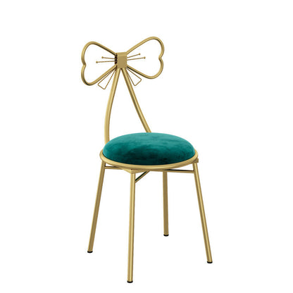 Contemporary Creative Bow Round Upholstered Velvet PU Leather Metal Vanity Stool Backrest For Bedroom