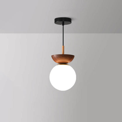 Nordic Japanese Glass Orb Wood Grain Iron 1-Light Ceiling Light