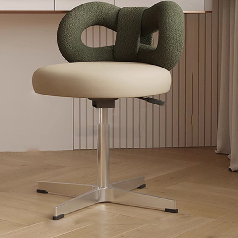 Modern Art Deco Butterfly Knot Round Faux Leather Stainless Steel Vanity Stool Backrest Armless For Bedroom