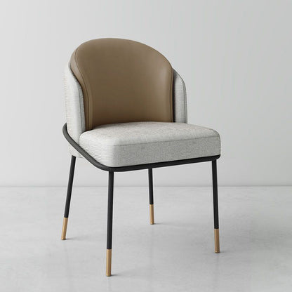 Modern Luxury Square Upholstered Curved Backrest Genuine Leather Fabric Iron Dining Chair For Dining Room