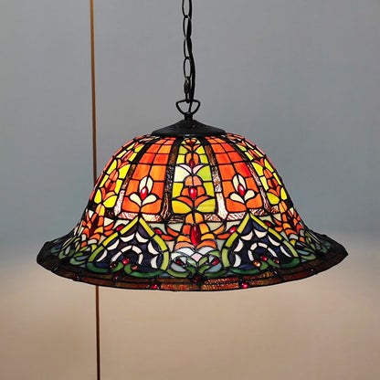 European Style Tiffany Dome Stained Glass Dragonfly Flower 2-Light Chandelier