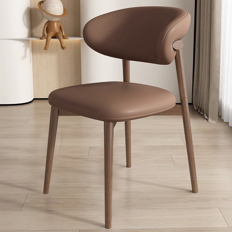 Contemporary Nordic Square Nappa Leather Metal Frame Dining Chair Backrest Armless For Dining Room