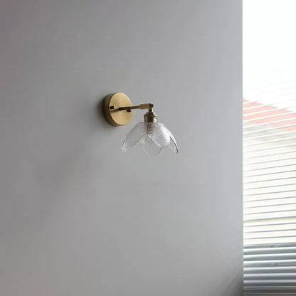 Contemporary Scandinavian Copper Glass Flower 1-Light Wall Sconce Lamp For Bedside