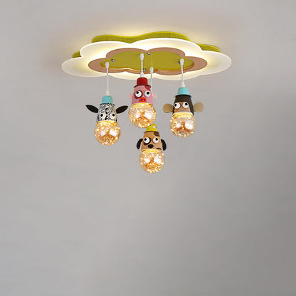 Modern Art Deco Cartoon Clouds Glass Iron LED Flush Mount Ceiling Light For Living Room