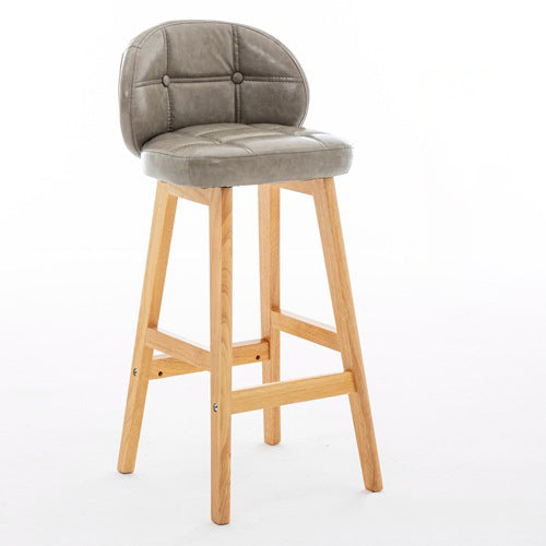 Modern Minimalist Square Wood Oiled Wax Leather Foam Bar Stool With Four Legs Backrest For Dining Room