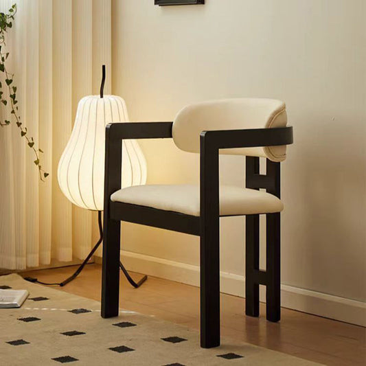 Contemporary Scandinavian Bent Square PU Leather Wood Dining Chair Backrest Arm For Dining Room