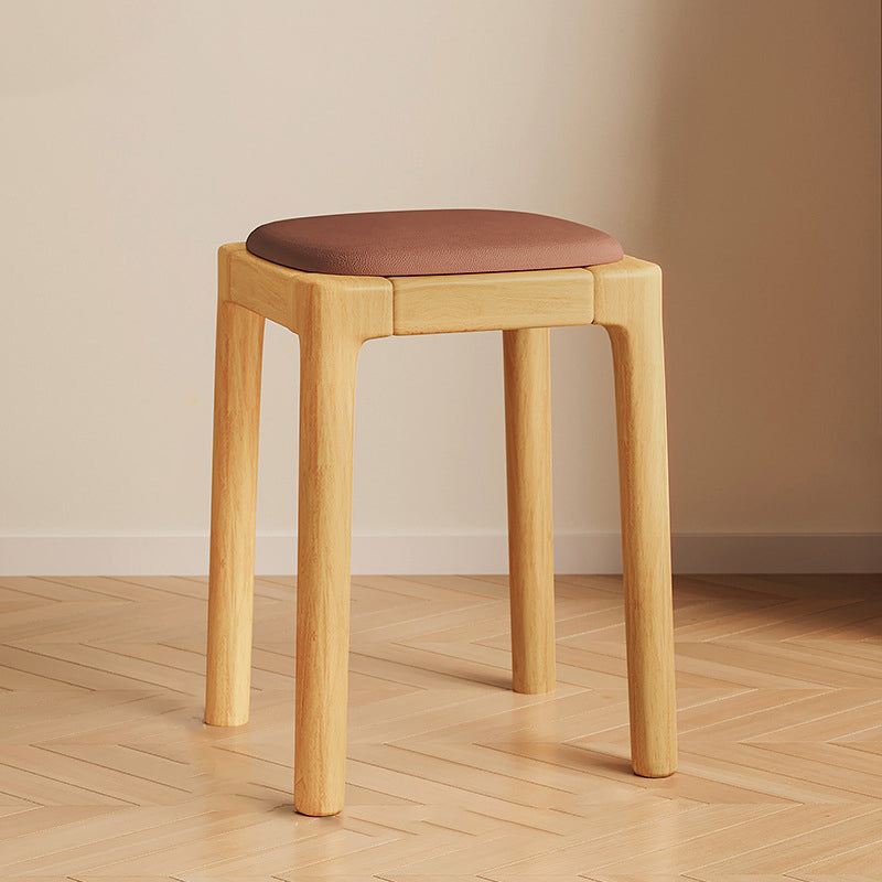 Modern Simplicity Wood Cat's Paw Leather Sponge Square Vanity Stool Backless For Bedroom