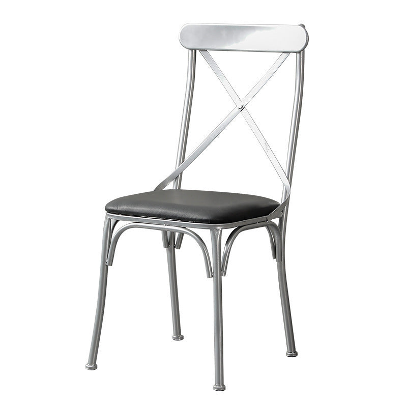 Contemporary Industrial PU Leather Wood Iron Square X Shape Back Dining Chair & Table Set For Dining Room