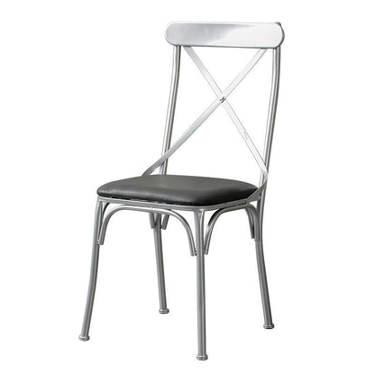 Contemporary Industrial PU Leather Wood Iron Square X Shape Back Dining Chair & Table Set For Dining Room