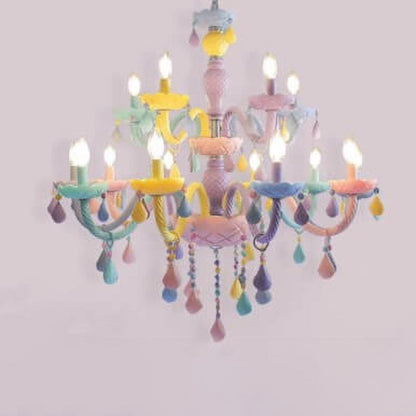 Modern Children's Princess Macaroon Candelabra Crystal Glass 5/6/8/10/12/15 Light Chandelier
