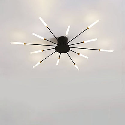 Modern Minimalist Round Radiant Iron Acrylic LED Semi-Flush Mount Ceiling Light For Living Room
