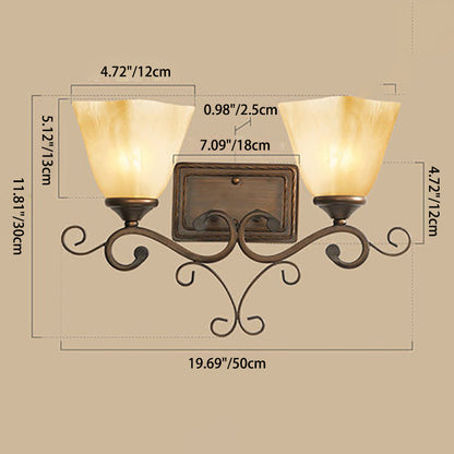 Traditional Vintage Round Glass Iron 1/2 Light Wall Sconce Lamp For Bedroom