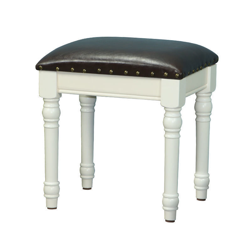 Contemporary Scandinavian Square Linen Faux Leather Solid Wood Vanity Stool Backless Armless For Bedroom